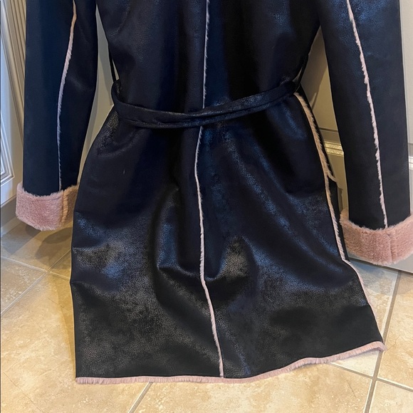 VENUS Black & Pink Faux Fur Lined Belted Coat - Picture 9 of 9